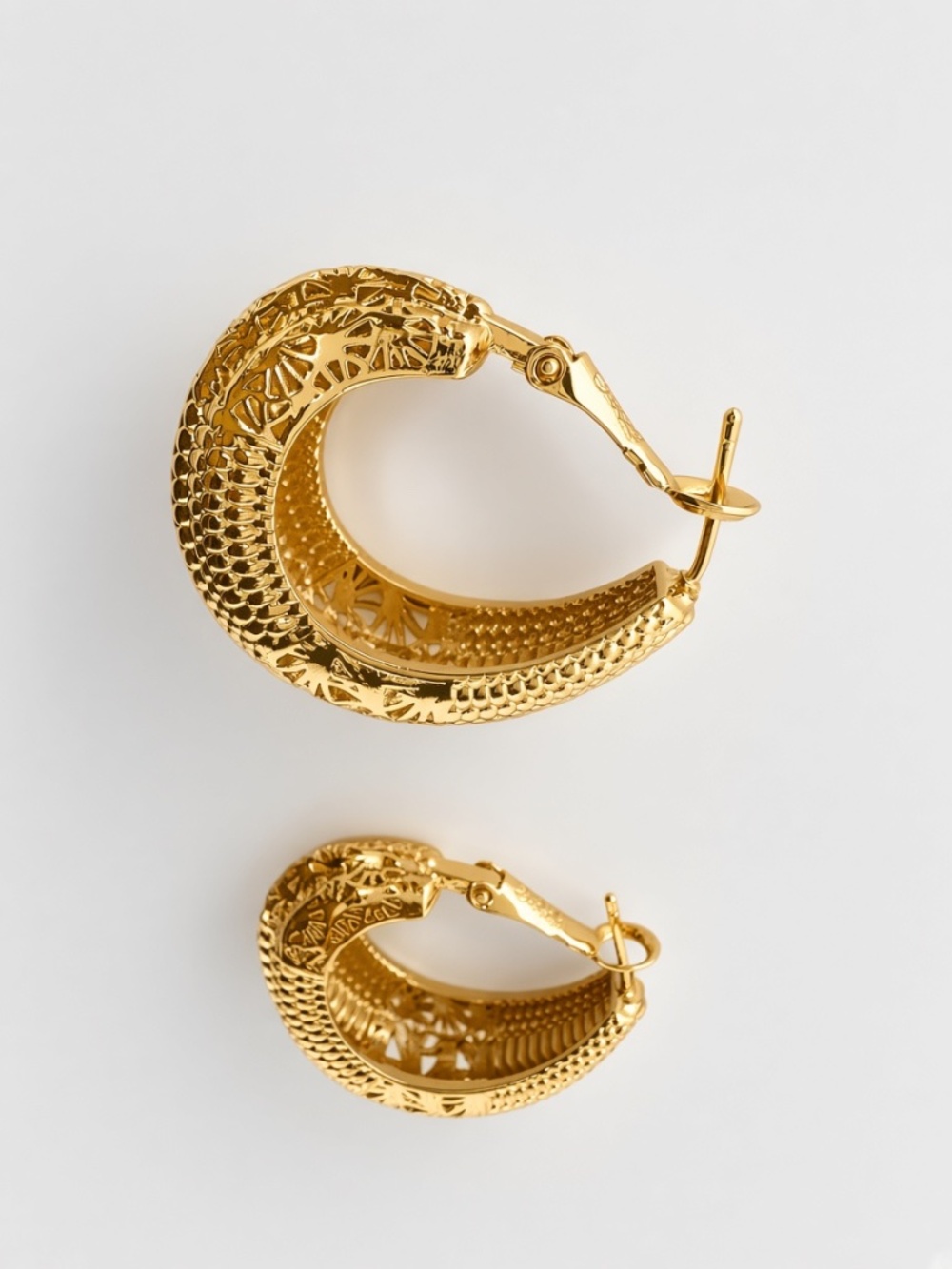 Chunky Gold Tone Textured Filigree Hoops - Picture 4 of 4